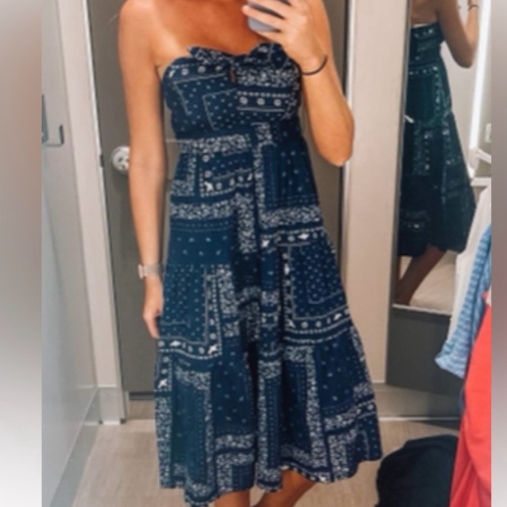 SALE BANDANA PRINT STRAPLESS MIDI DRESS - Picture 8 of 12